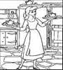 dla kolorowanki do wydruku z bajki Disney Kopciuszek - dziewczynka ciężko pracuje w kuchni, nosi talerze i garnki z jedzeniem dla złej macochy